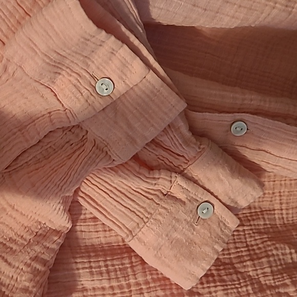 American Eagle Cotton Gauzy Peach Button-up Long Sleeve Oversized Shirt Wmns M - Picture 6 of 13
